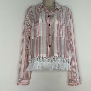 Aéropostale Pink and White Striped Shirt size medium